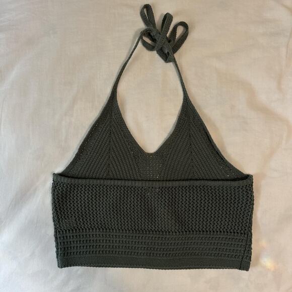 aerie green crochet halter knit top y2k coquette festival - Picture 4 of 6